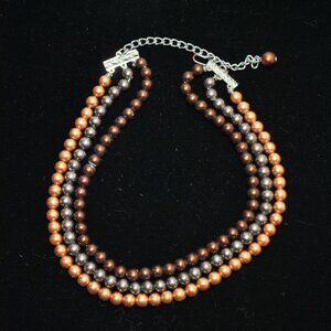 Vintage Brown, Gray, & Gold Beaded Choker Necklace